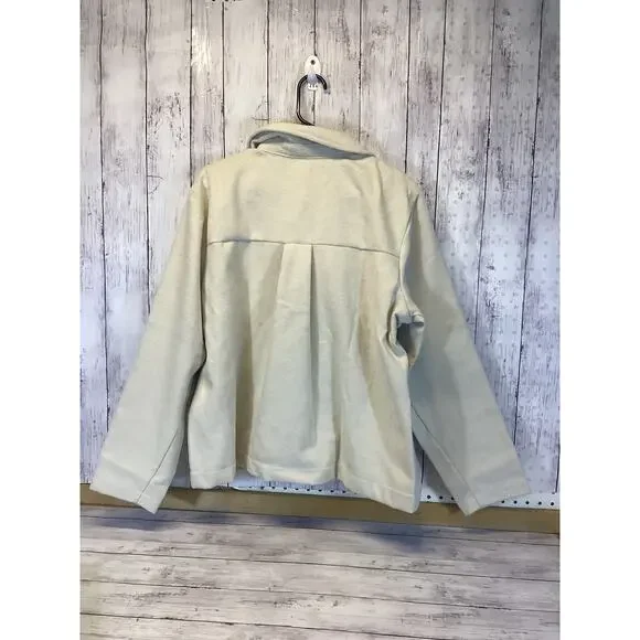 Cream Minimalist Wool Blend Jacket XL | Quiet Luxury Neutral Coat - Picture 3 of 4